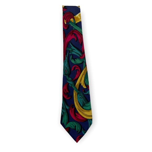 HERMÈS RARE Blue/Green Baroque Silk Tie FRANCE 58
